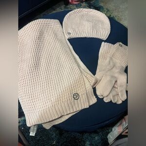 Calvin Klein Soft Pink Knit Hat, Scarf, and Gloves Set